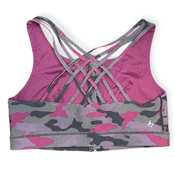 TORRID Women’s Pink Purple Gray Camo Zip Front Crisscross Back Sports Bra Size 2 - Picture 2 of 8